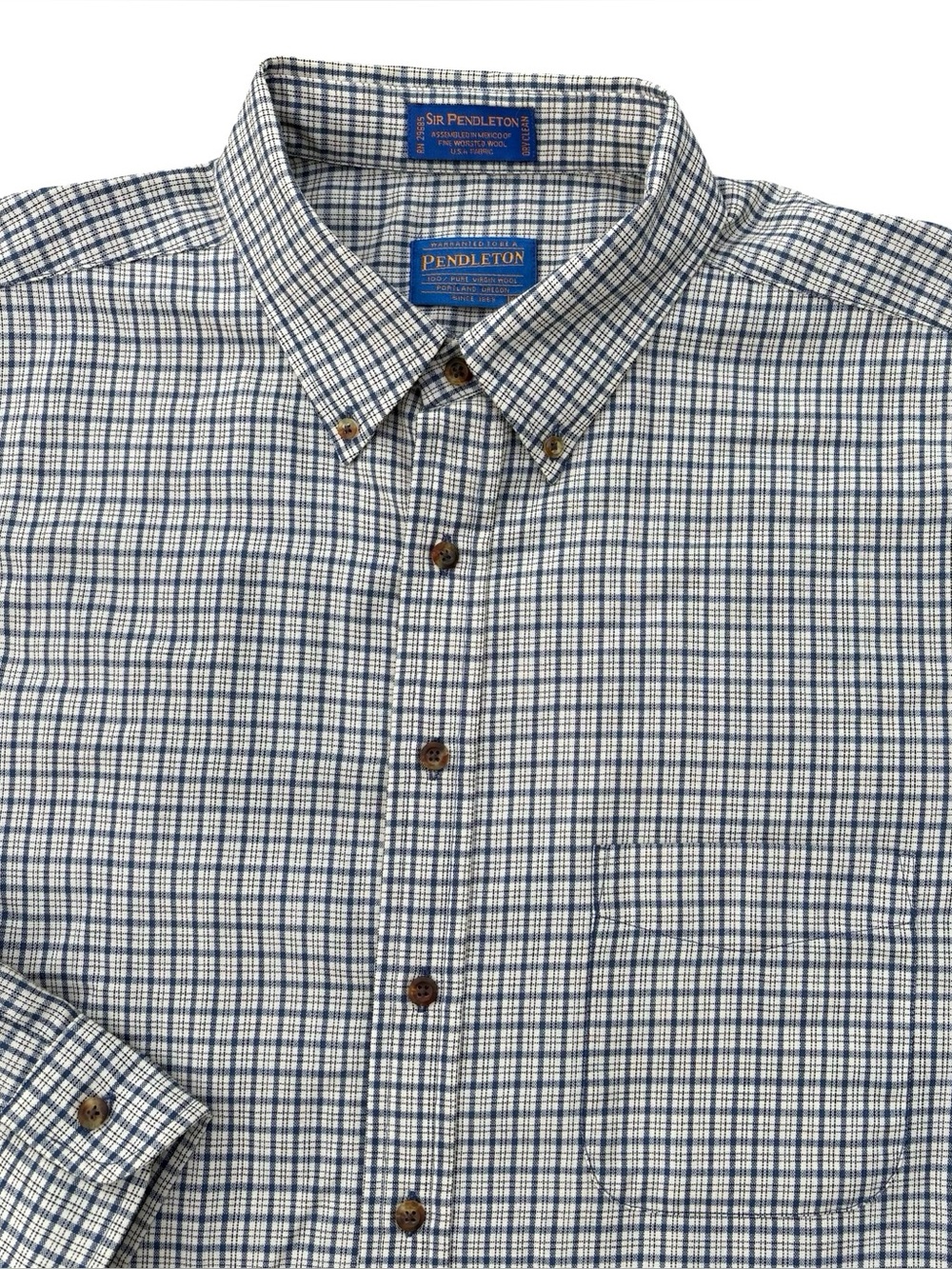 Pendleton SIR PENDLETON Shirt Mens XXL 100% VIRGIN WOOL Flannel Cream Navy Plaid